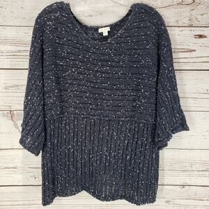 PureJill Missy Blue White Kimono Knit Light Sheer Sweater Top Size Small